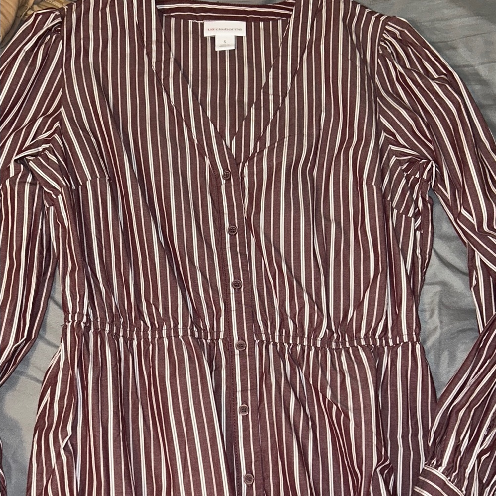 Striped V-Neck Button Down Shirt